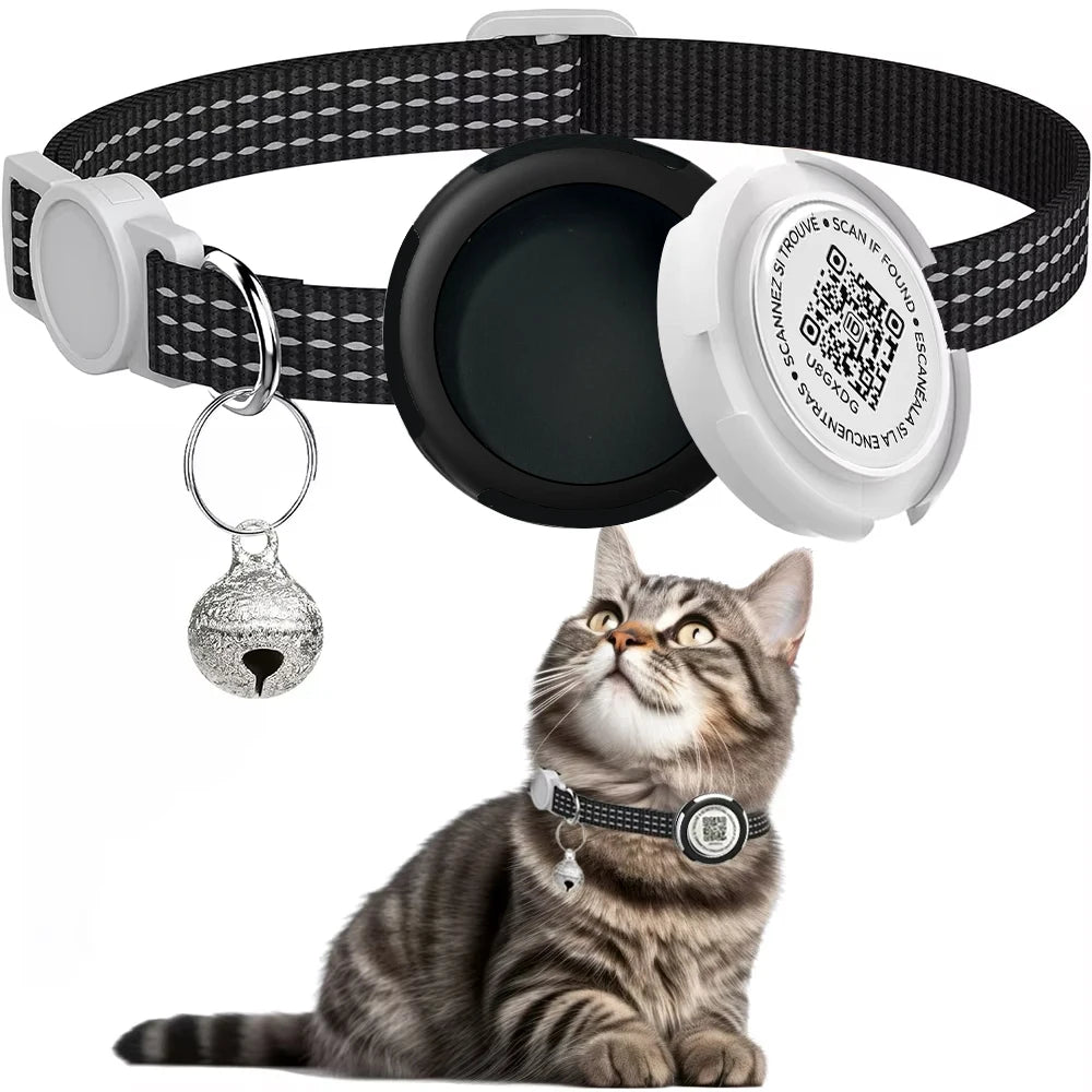 SafeTrack Collar™ – Collar Reflectante con Soporte para AirTag y Etiqueta QR