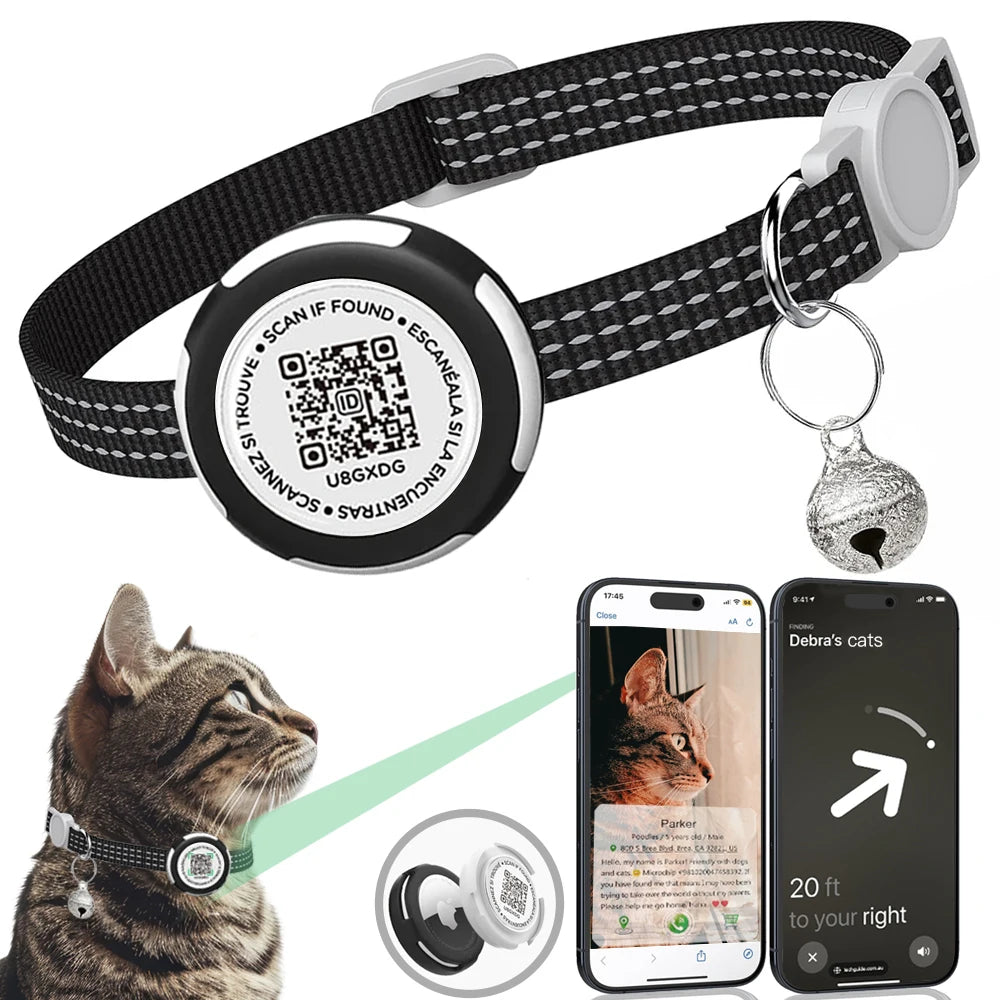 SafeTrack Collar™ – Collar Reflectante con Soporte para AirTag y Etiqueta QR