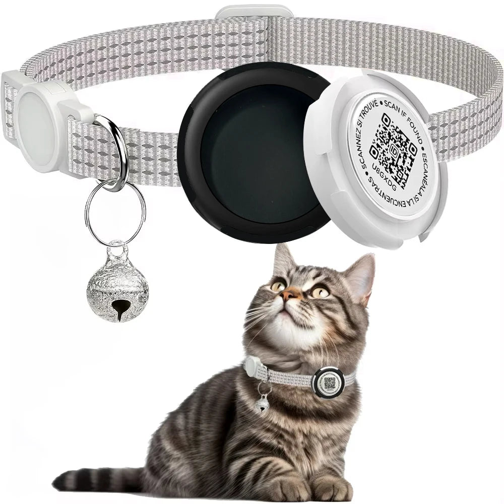 SafeTrack Collar™ – Collar Reflectante con Soporte para AirTag y Etiqueta QR